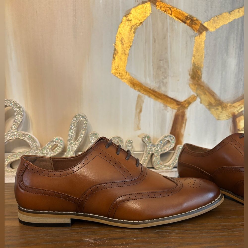 NWOT Stacy Adam’s Classic Brown Faux Leather Oxford Dress Shoes-size 6.5 - Picture 14 of 15